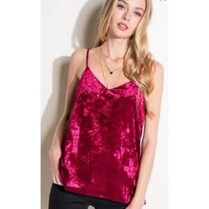 E. Luna Crushed Velvet Cami Tank Top Red Women’s Sz S Spaghetti Strap Y2K